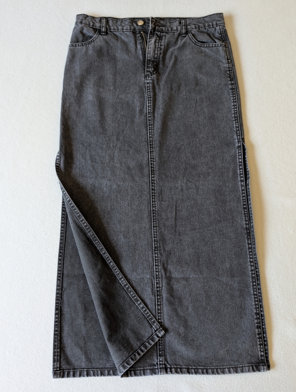 Alt Emo Y2K Punk Indie Sleaze Acid Wash Denim Midi Skirt Sz S 100% Cotton Slit